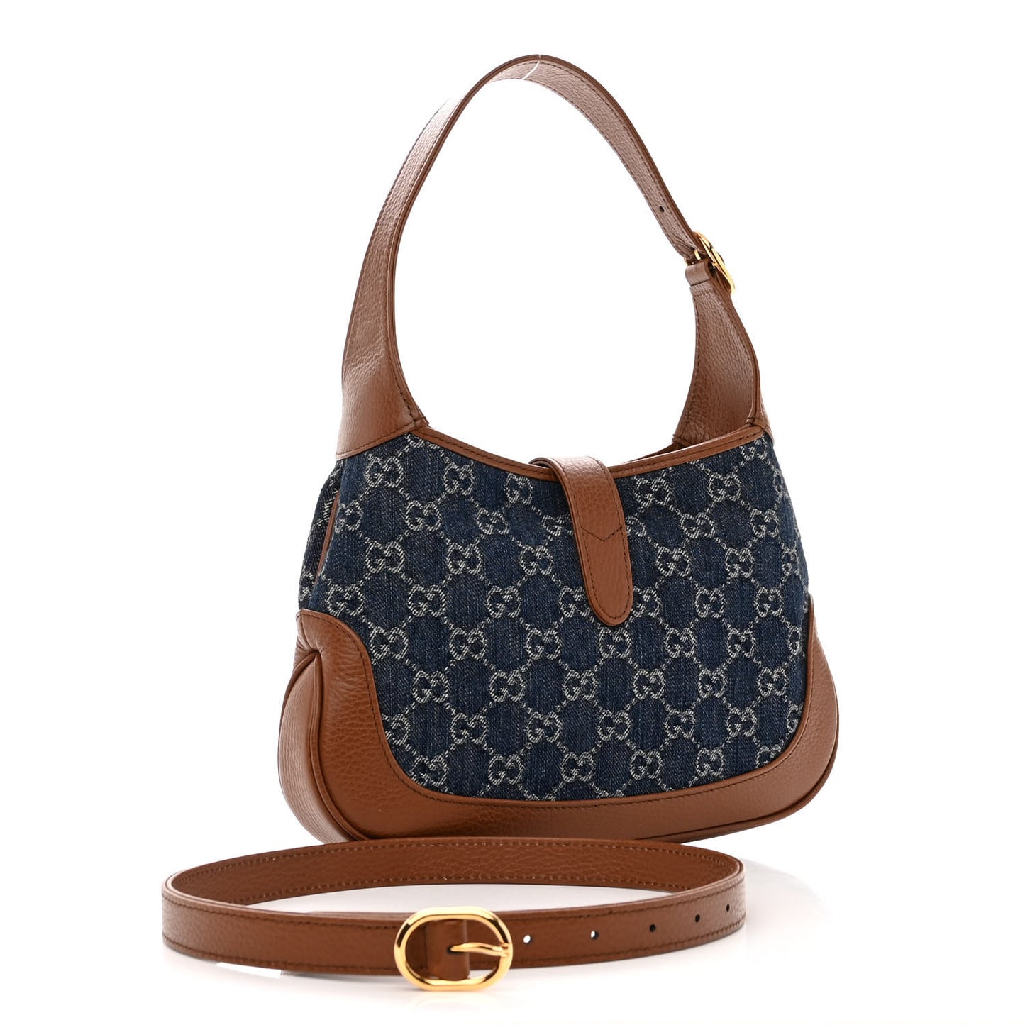 New Denim GG Monogram Calfskin Small Jackie 1961 Hobo Blue Tea Cuir