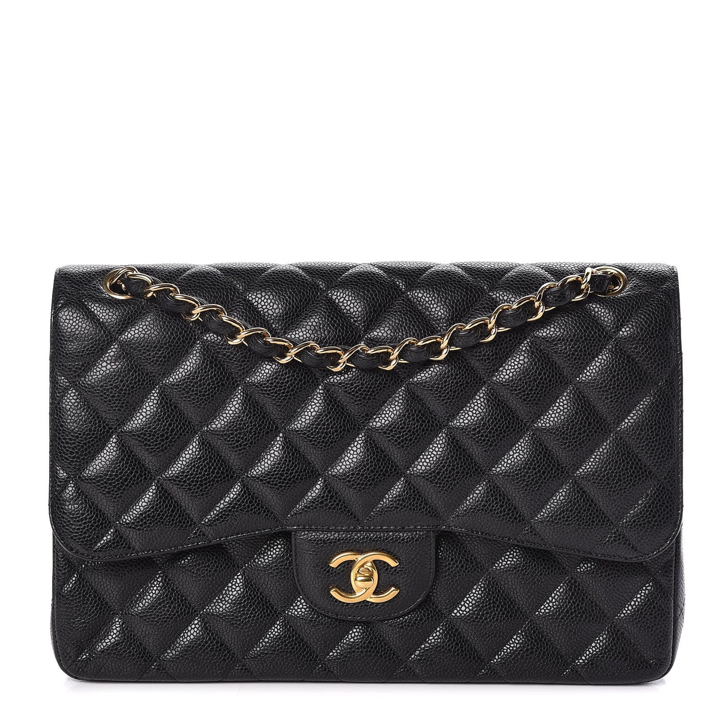 Caviar Quilted Jumbo Double Flap Black