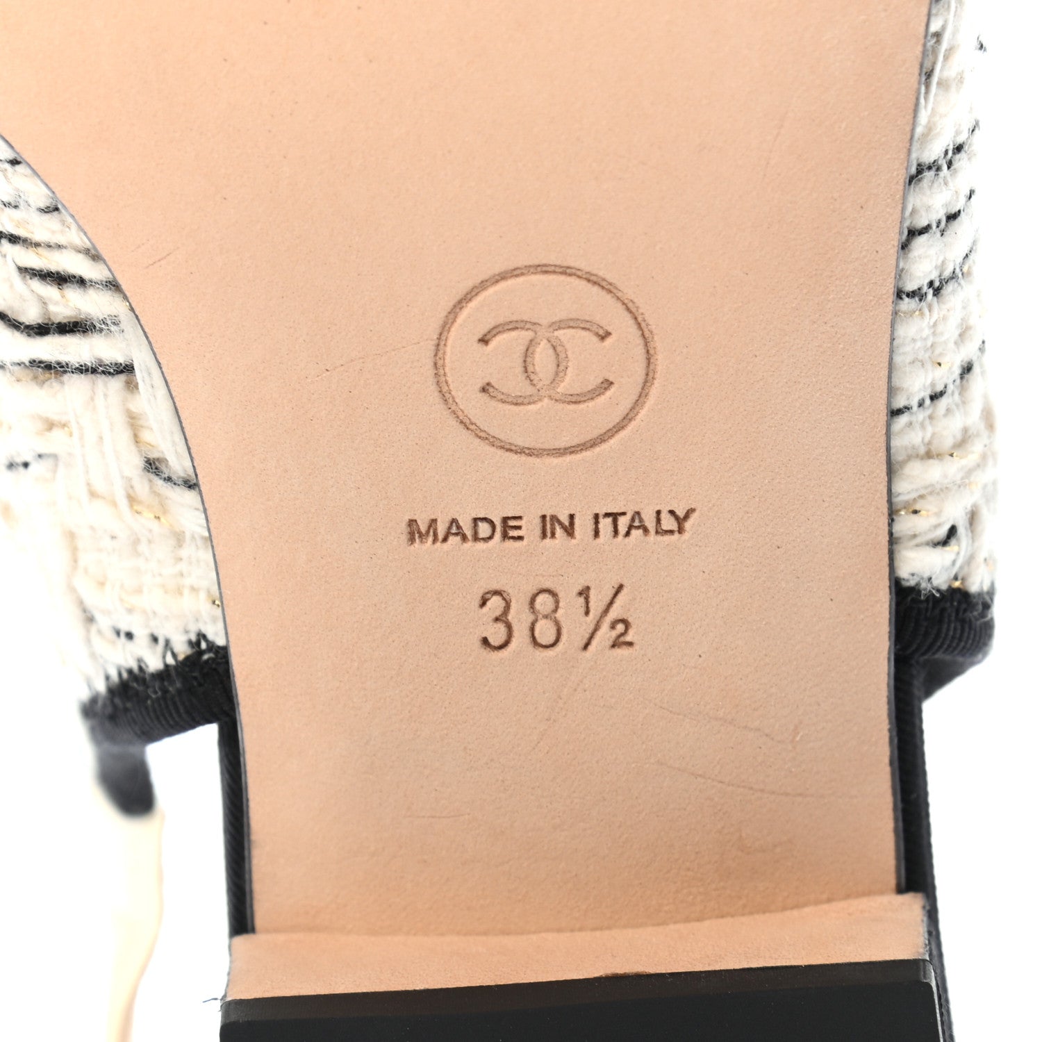 Chanel Tweed Cap Toe CC Slingback Flat 38.5 Ecru Black 6 of 9