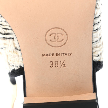 Chanel Tweed Cap Toe CC Slingback Flat 38.5 Ecru Black 6 of 9
