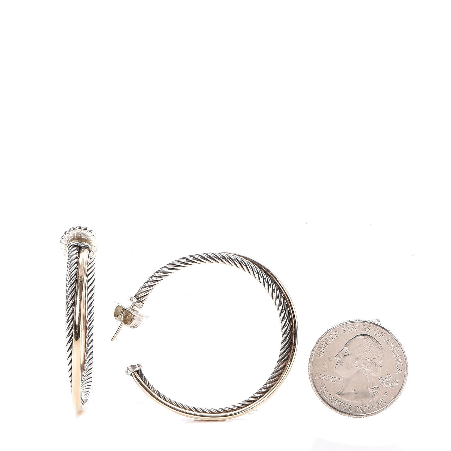David Yurman Sterling Silver 18K Yellow Gold 44mm Extra Large Crossover Cable Hoop Earrings 2 of 6