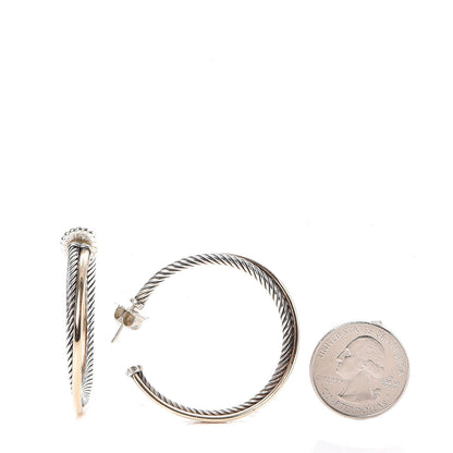 David Yurman Sterling Silver 18K Yellow Gold 44mm Extra Large Crossover Cable Hoop Earrings 2 of 6