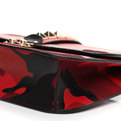 Valentino Garavani Nappa Canvas Camouflage Medium Glam Lock Rockstud Flap Red 7 of 9