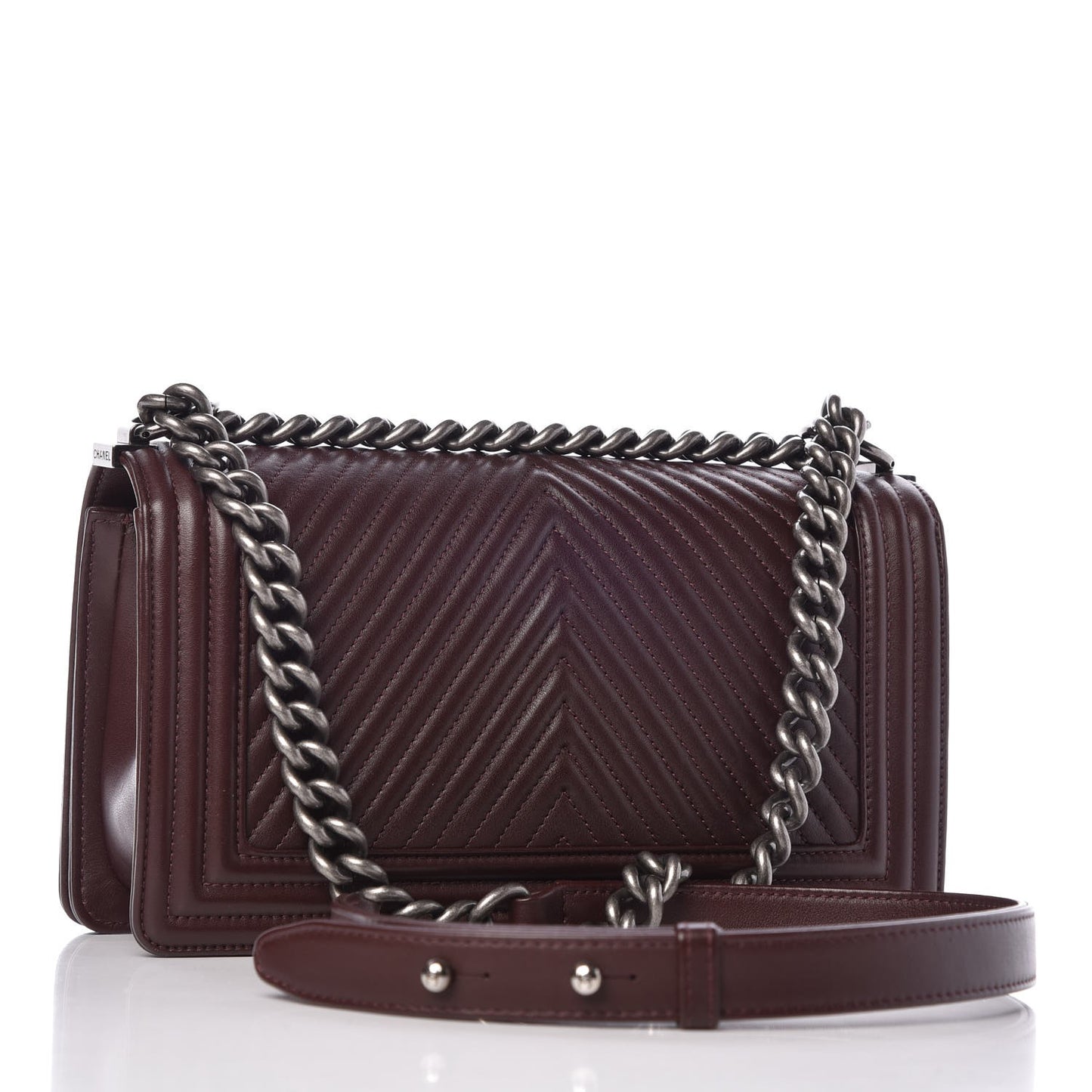 Calfskin Chevron Quilted Medium Boy Flap Burgundy