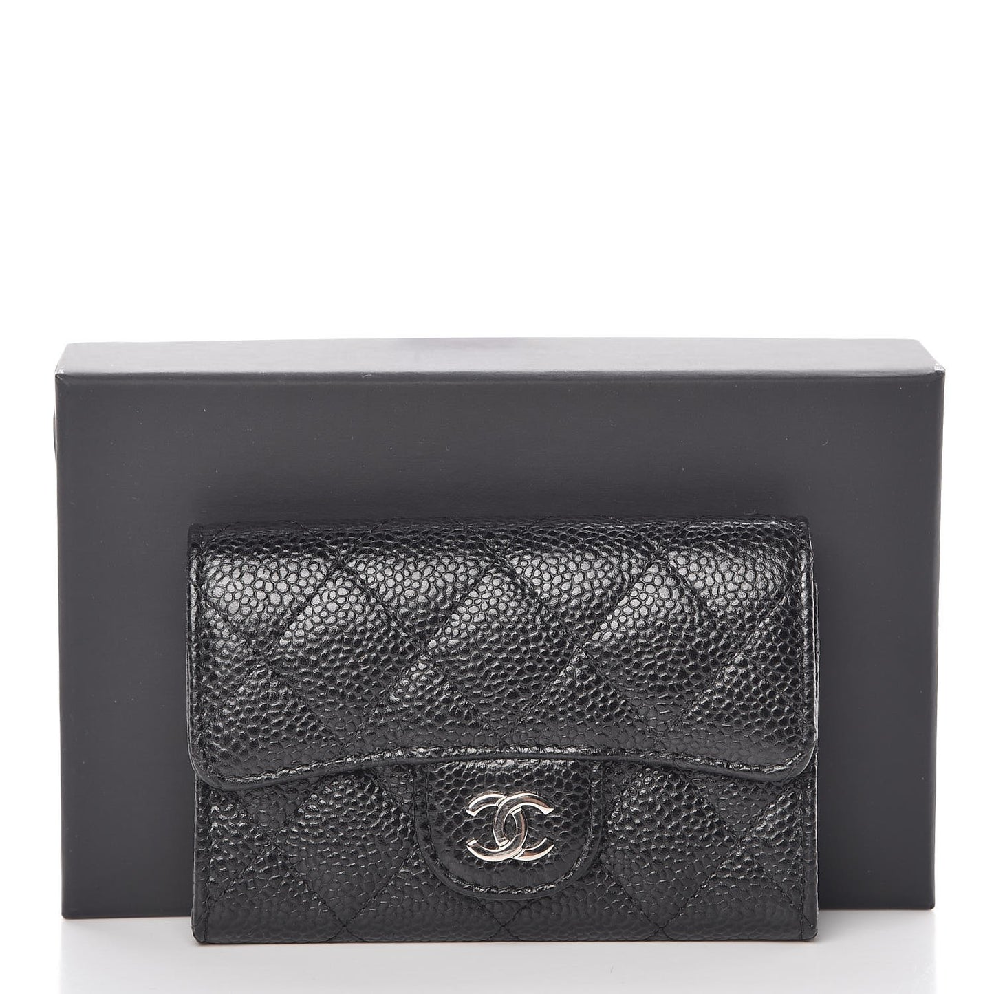 Caviar Quilted Flap Card Holder Black