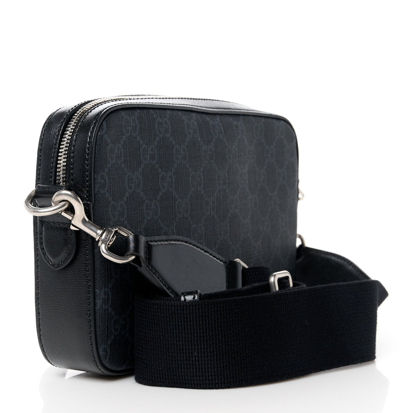 GG Supreme Monogram Azalea Calfskin Retro Interlocking G Wristlet Shoulder Bag Black