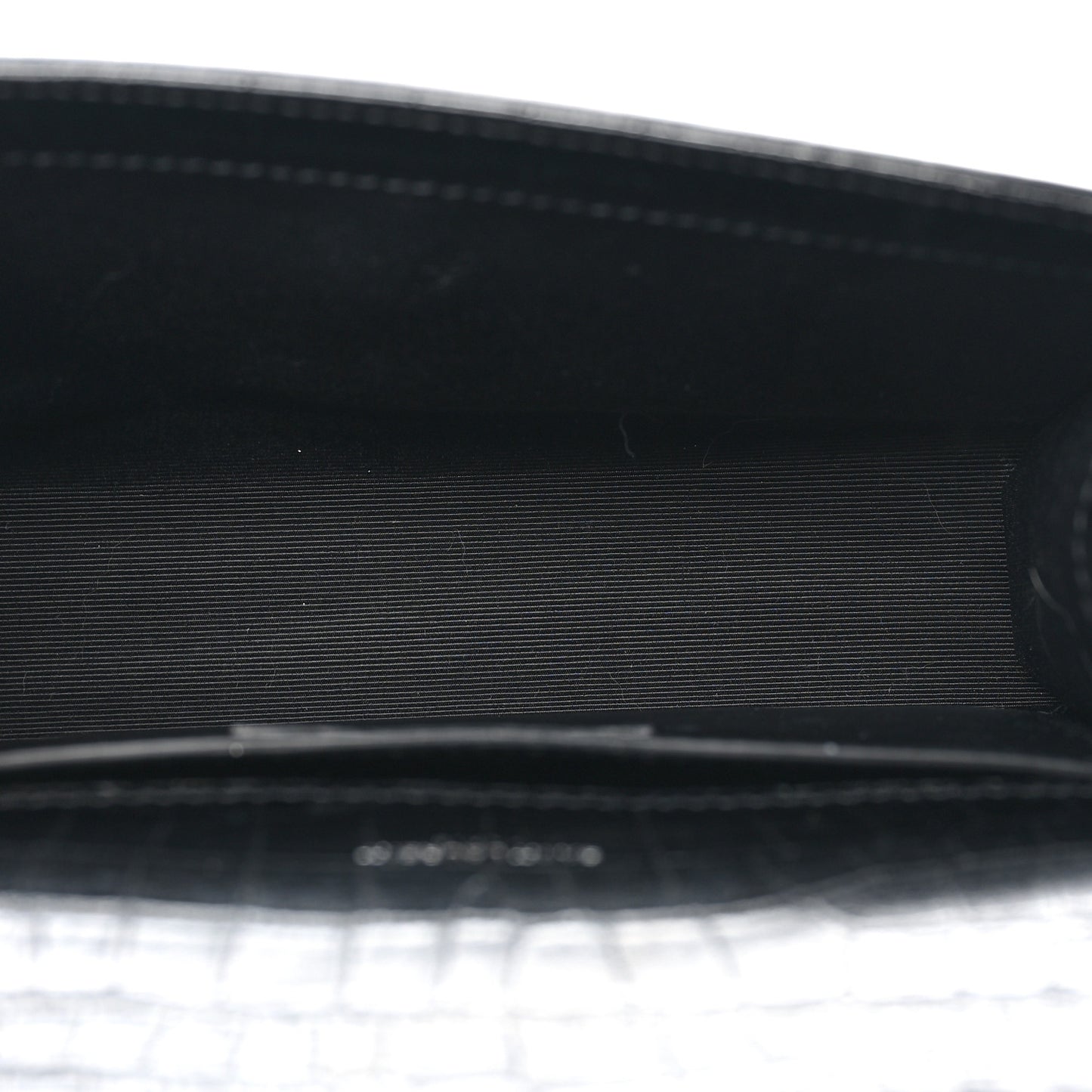 Calfskin Crocodile Embossed Small Classic Monogram Kate Tassel Satchel Black