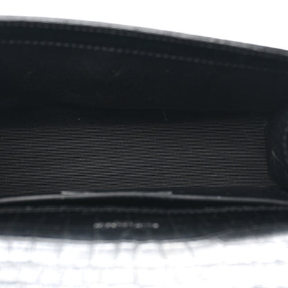 Saint Laurent Calfskin Crocodile Embossed Small Classic Monogram Kate Tassel Satchel Black 5 of 10