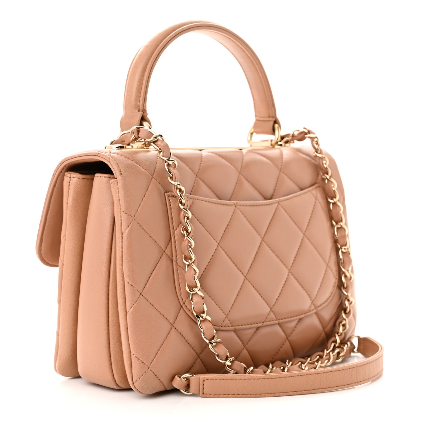 Lambskin Quilted Small Trendy CC Flap Dual Handle Bag Camel