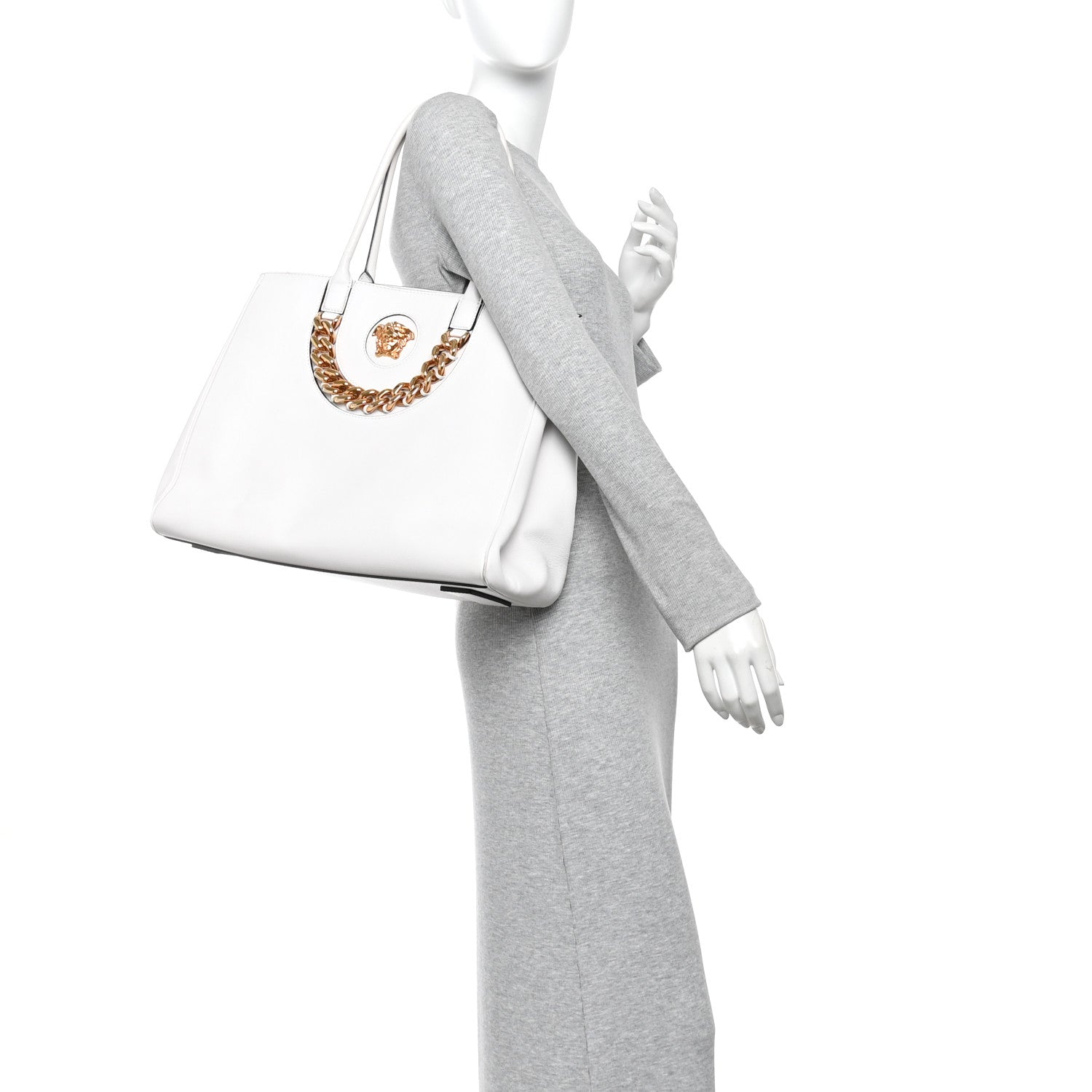 Versace Grained Calfskin La Medusa Chain Tote White 2 of 10