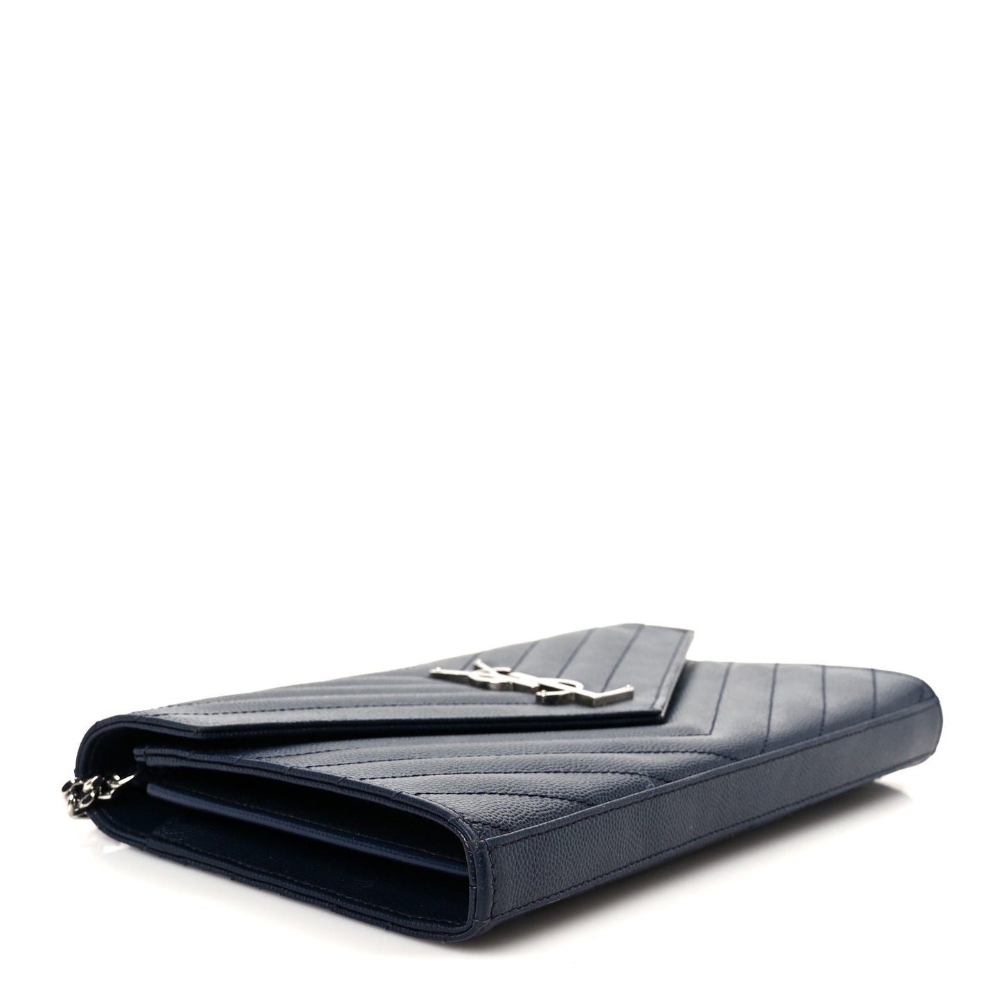 Grain De Poudre Matelasse Chevron Monogram Chain Wallet Deep Marine