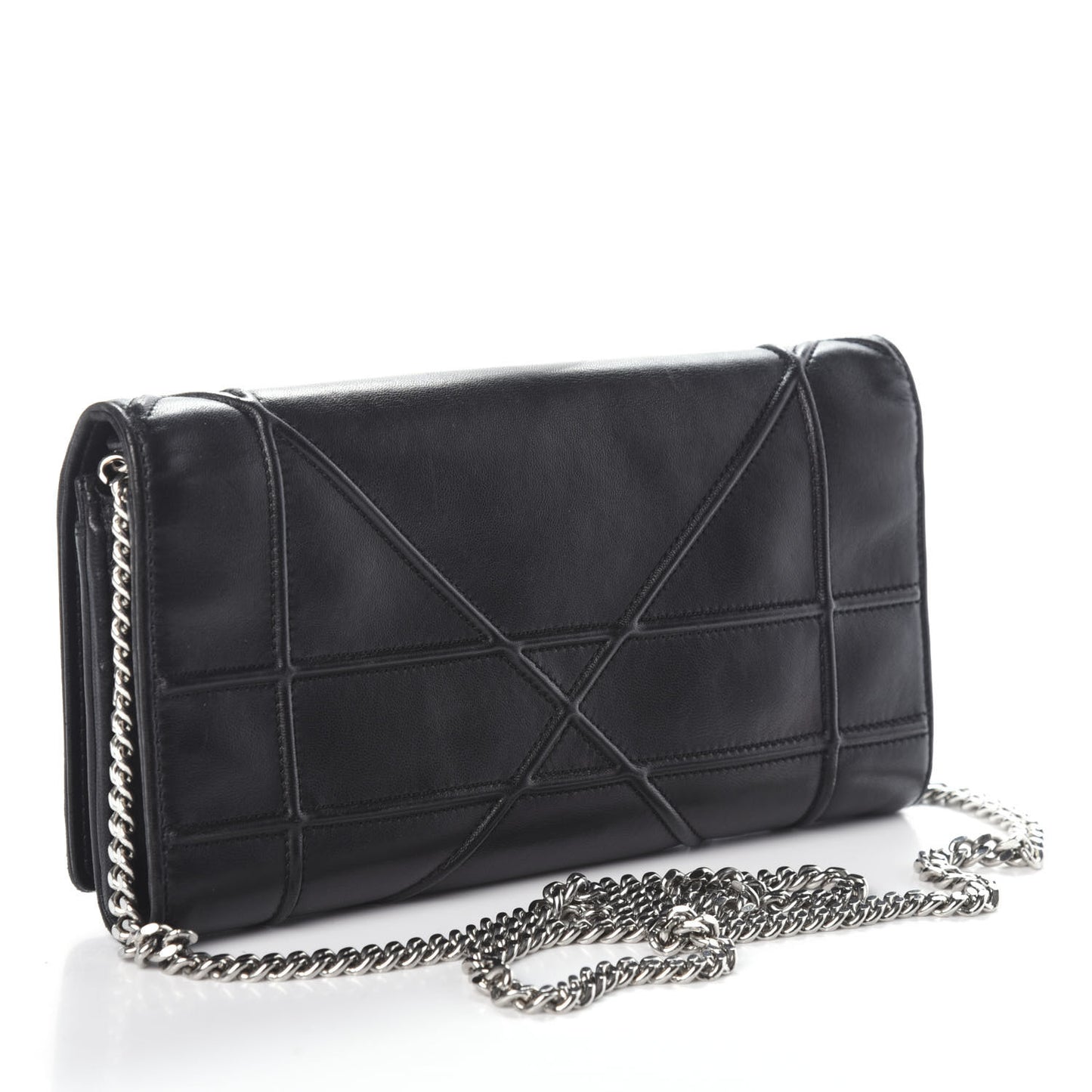 Lambskin Diorama Croisiere Chain Wallet Black