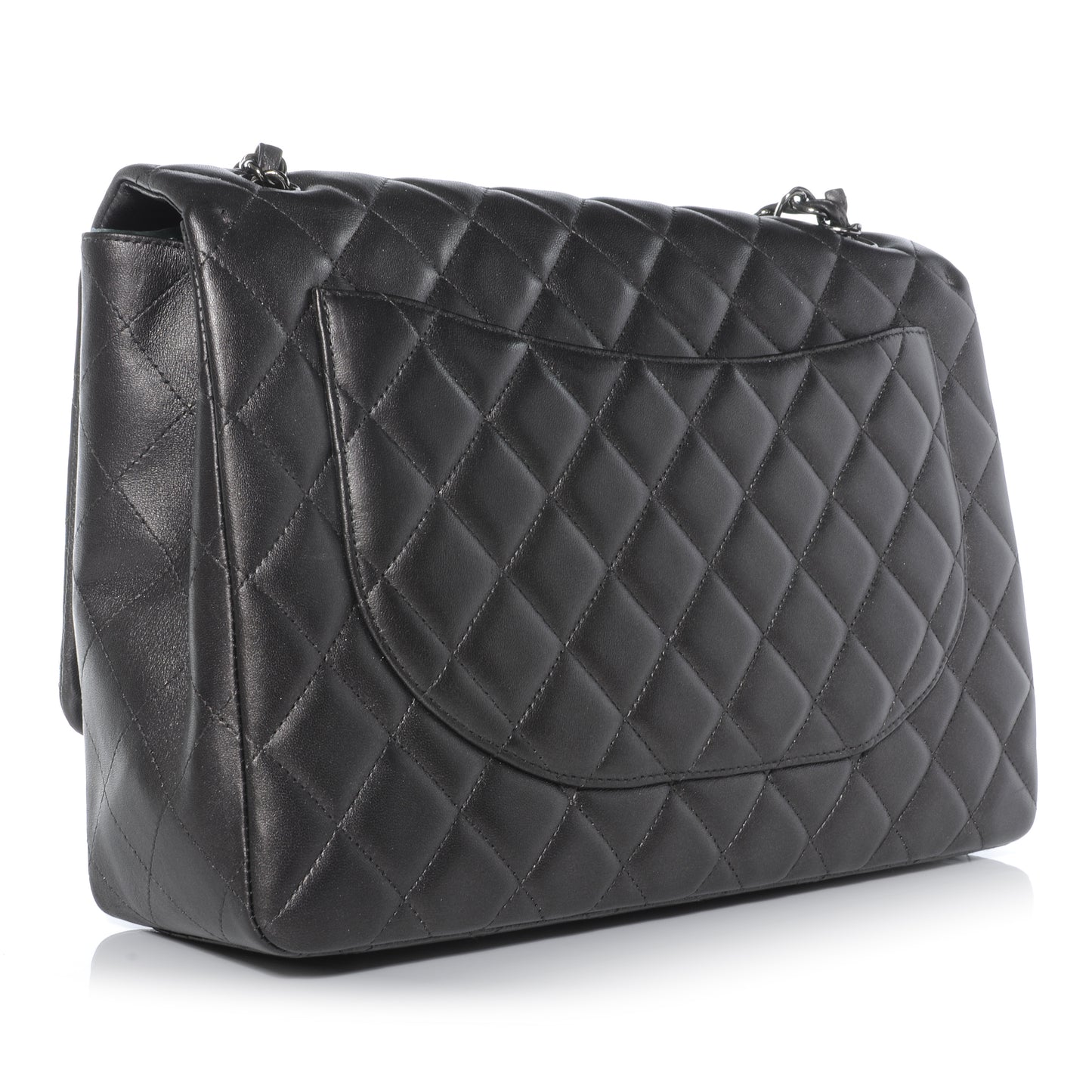 Lambskin Maxi Single Flap Dark Metallic Grey