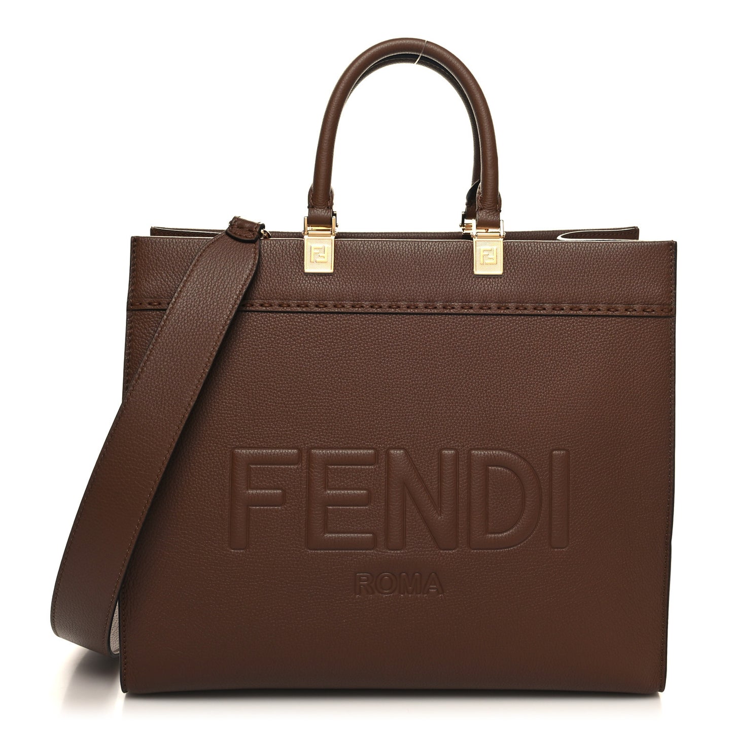 Vitello Cher Logo Debossed Medium Fendi Sunshine Shopper Tote Gianduia