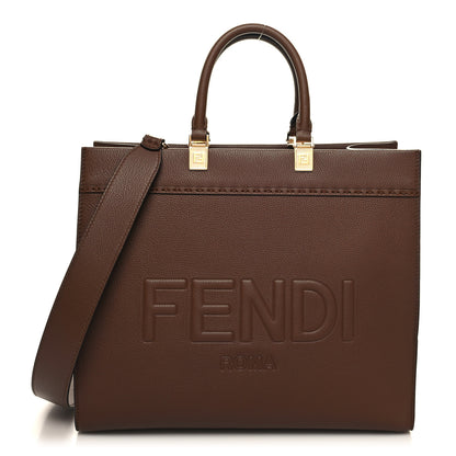 Fendi Vitello Cher Logo Debossed Medium Fendi Sunshine Shopper Tote Gianduia 1 of 12