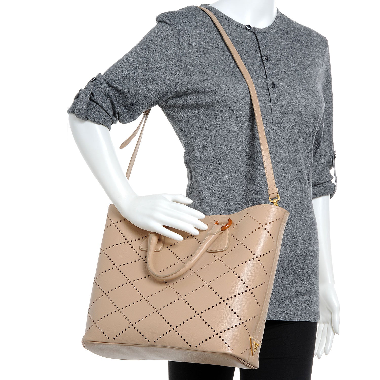 Prada Saffiano Perforated Tote Sabbia 2 of 8