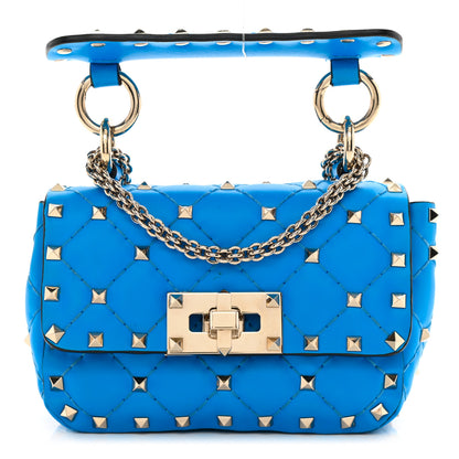 Valentino Garavani Calfskin Micro Rockstud Spike Shoulder Bag Blue Fluo 1 of 7