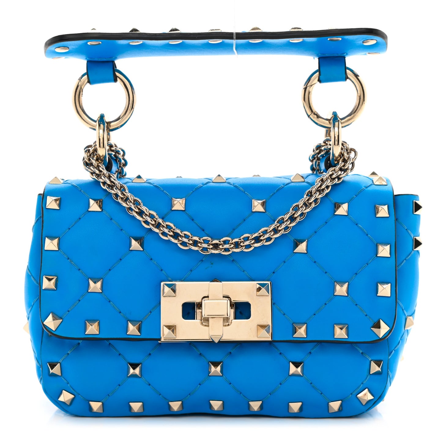 Calfskin Micro Rockstud Spike Shoulder Bag Blue Fluo