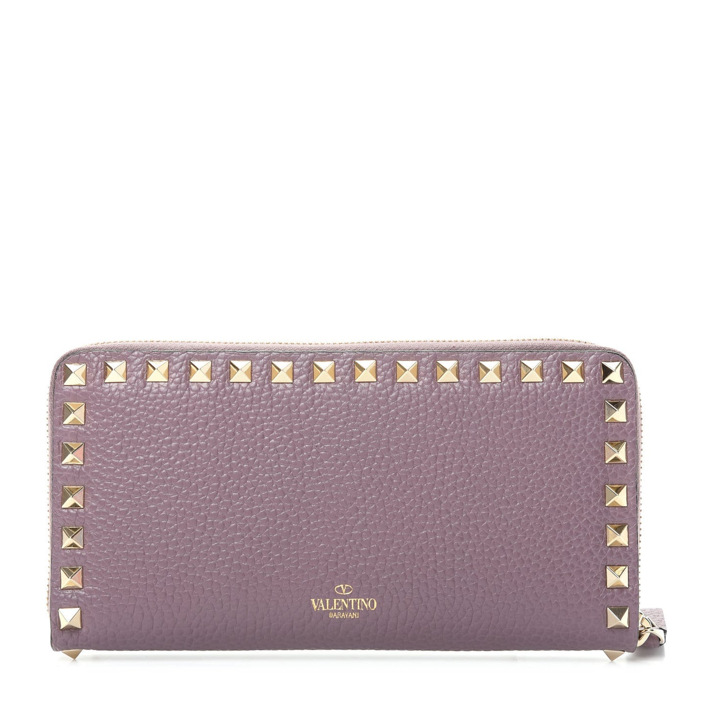Pebbled Calfskin Rockstud Zip Around Wallet Dark Mauve
