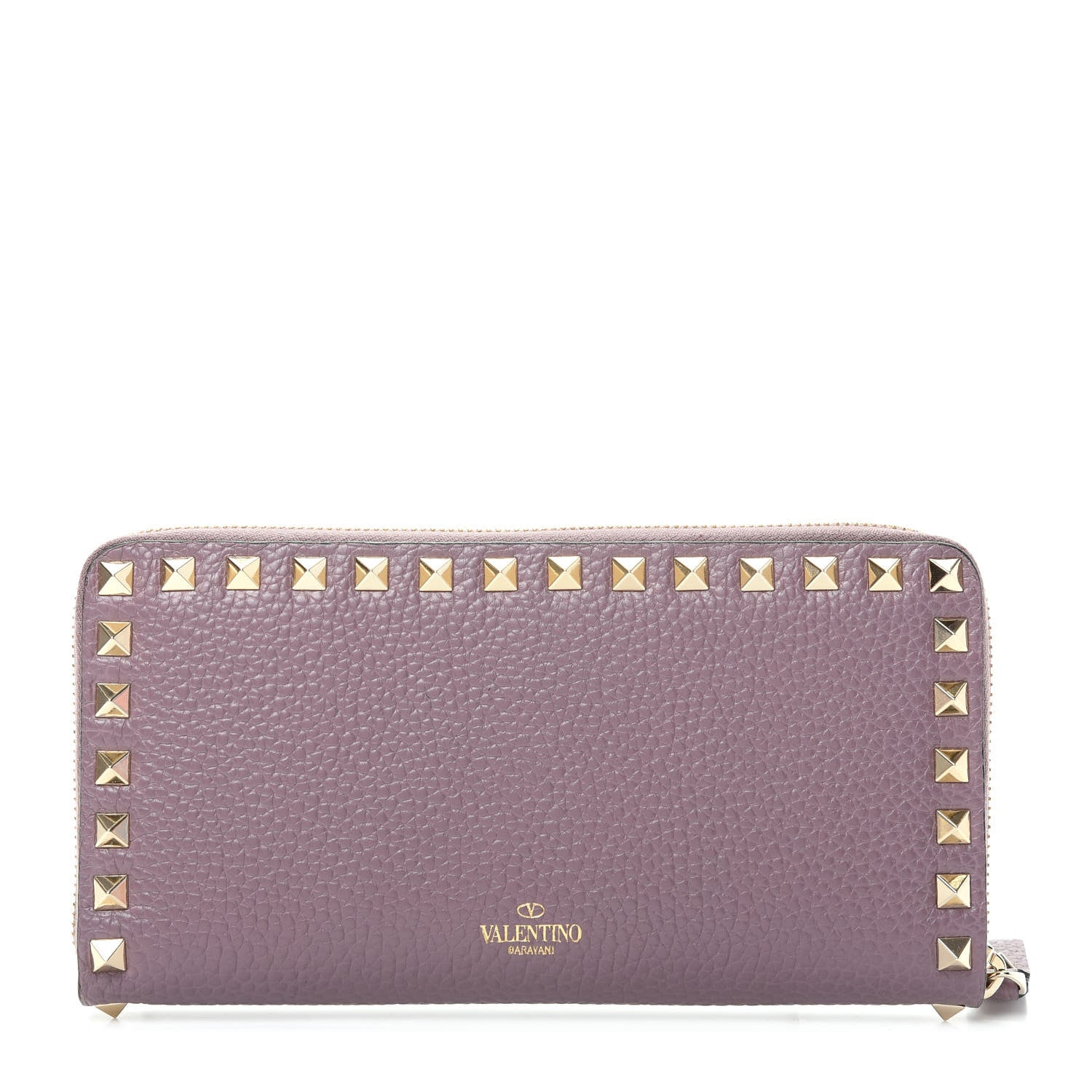 Valentino Garavani Pebbled Calfskin Rockstud Zip Around Wallet Dark Mauve 1 of 7