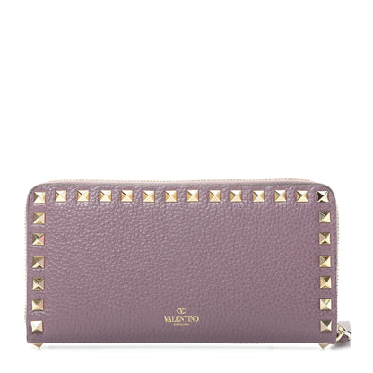 Valentino Garavani Pebbled Calfskin Rockstud Zip Around Wallet Dark Mauve 1 of 7