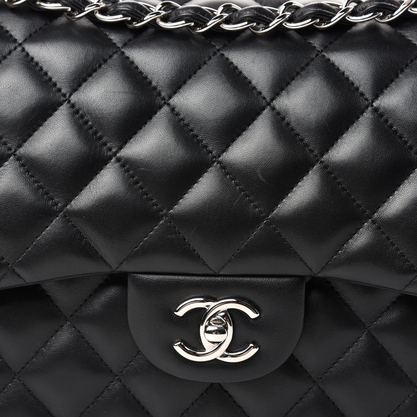 Lambskin Quilted Jumbo Double Flap Black