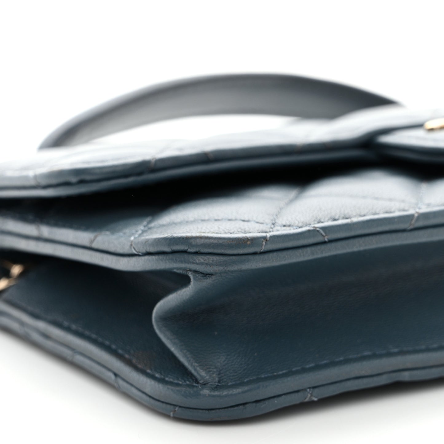 Lambskin Quilted Flap Phone Holder With Chain Blue