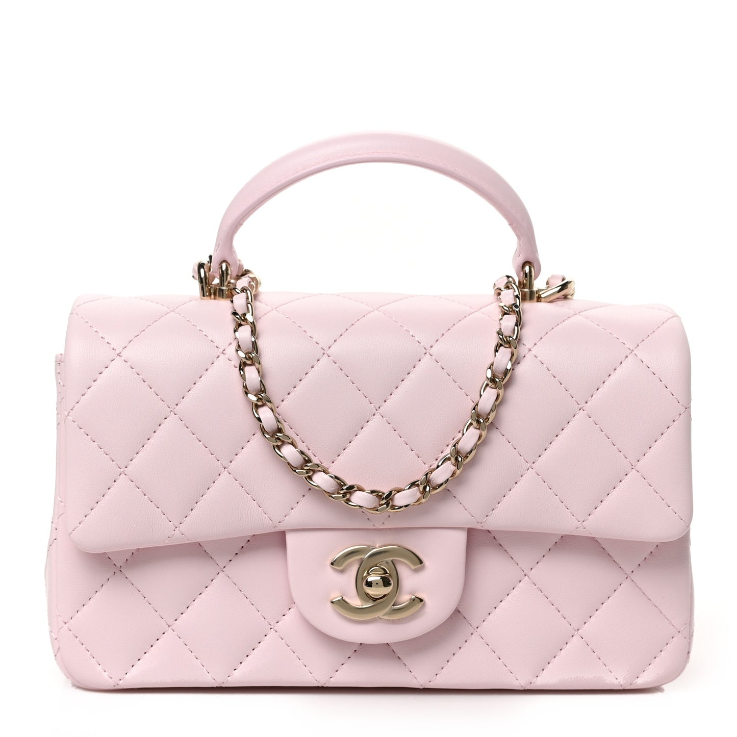 Lambskin Quilted Mini Top Handle Rectangular Flap Light Pink