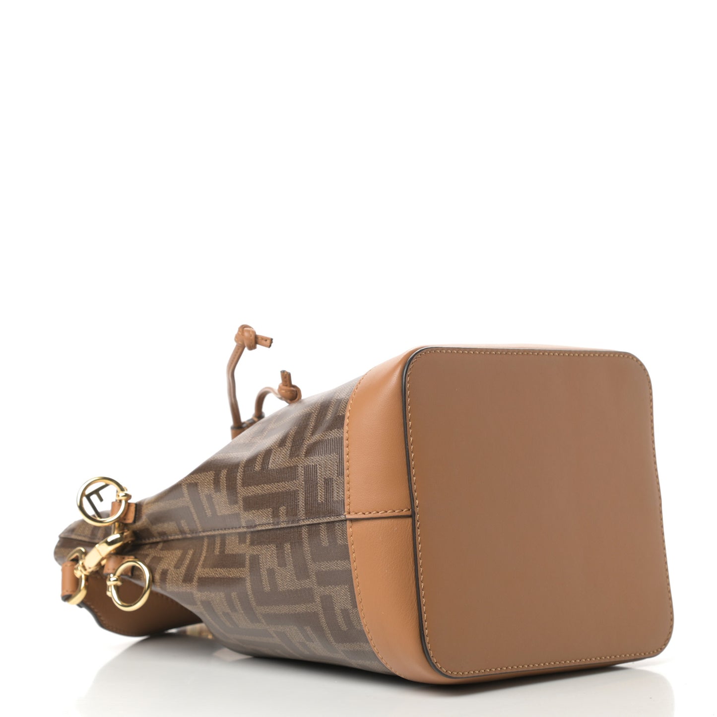 Glazed Fabric Vitello Grace F is Fendi FF 1974 Stamp Patch Grande Mon Tresor Bucket Bag Mogano Panna Nocciola