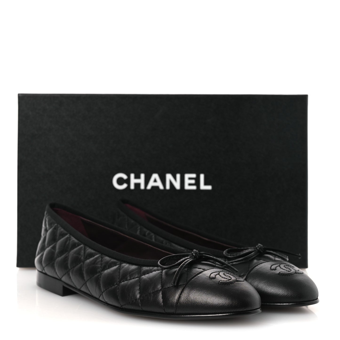 Aged Calfskin Quilted CC Cap Toe Ballerina Flats 38.5 Black