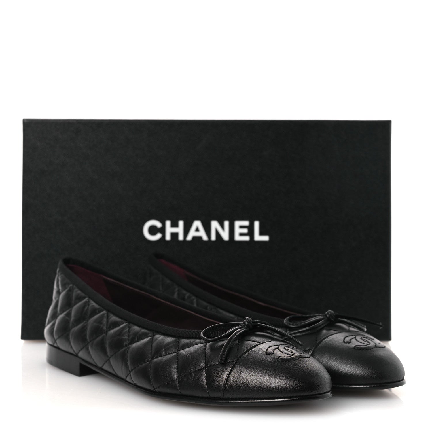 Chanel Aged Calfskin Quilted CC Cap Toe Ballerina Flats 38.5 Black 13 of 13