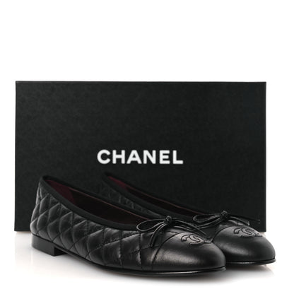 Chanel Aged Calfskin Quilted CC Cap Toe Ballerina Flats 38.5 Black 13 of 13