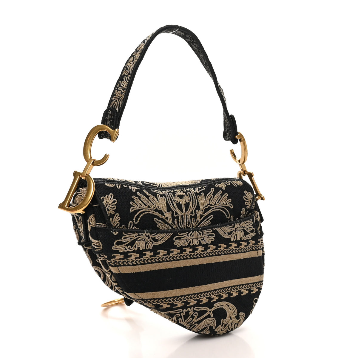 Christian Dior Canvas Embroidered Ornamental Cornely Saddle Bag Black Beige 2 of 10