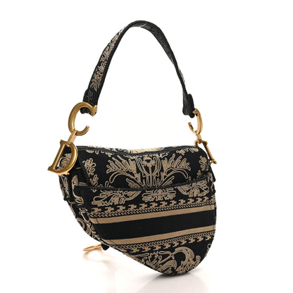 Christian Dior Canvas Embroidered Ornamental Cornely Saddle Bag Black Beige 2 of 10