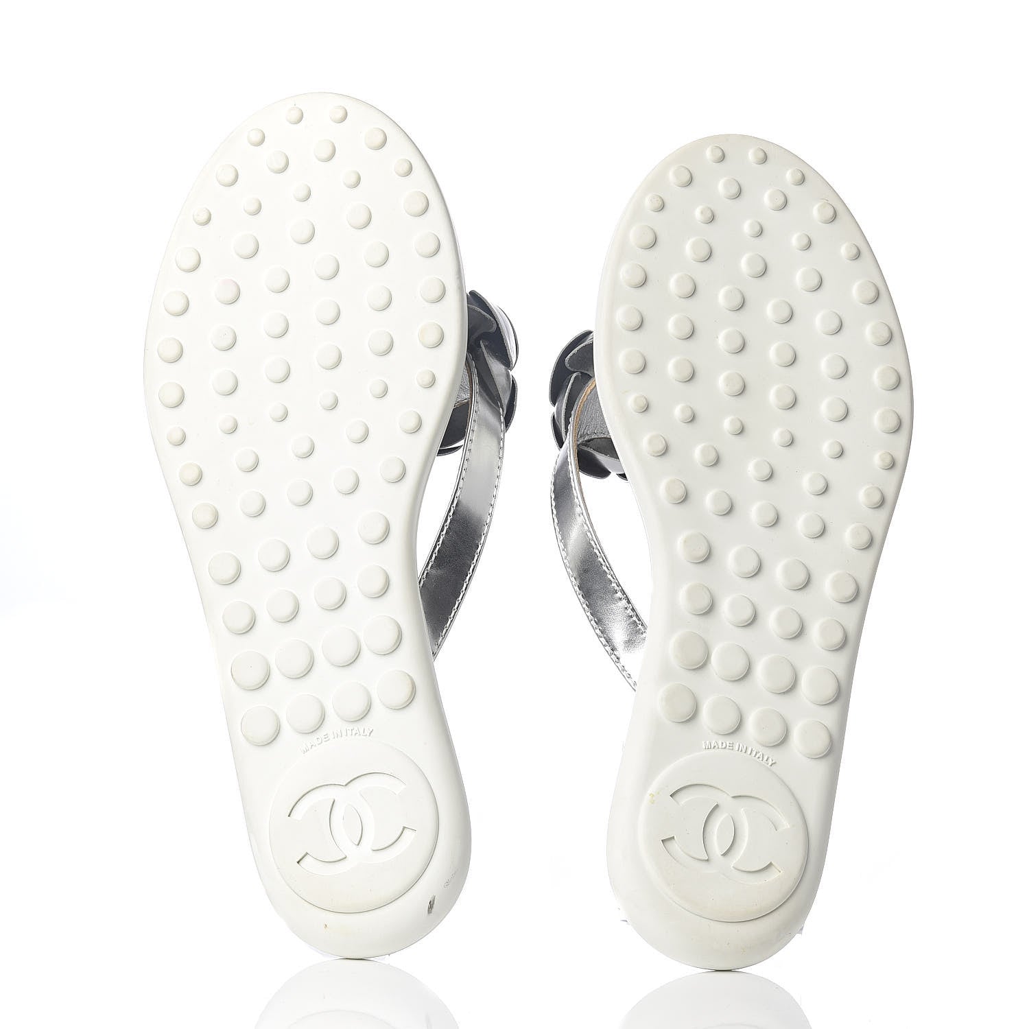 Chanel Iridescent Patent Calfskin Camellia Thong Sandals 41 Silver 7 of 8