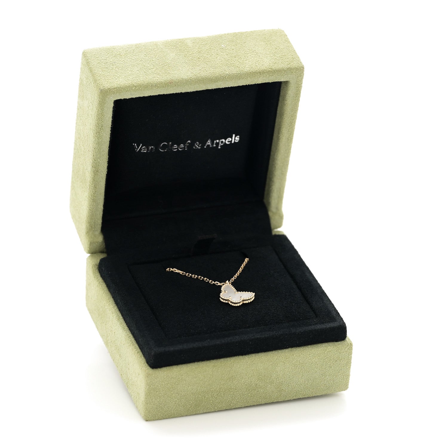 Van Cleef & Arpels 18K Yellow Gold Mother of Pearl Sweet Alhambra Butterfly Pendant Necklace 8 of 8