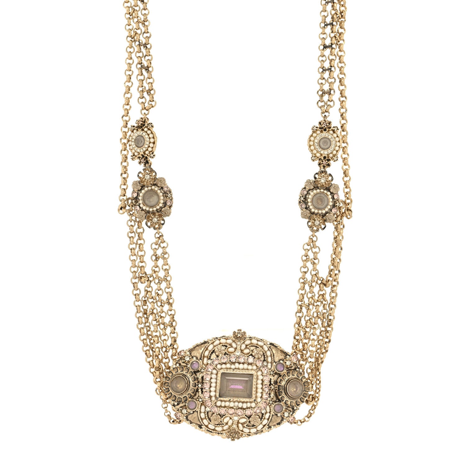 Chanel Crystal Pearl Flower CC Multi Strand Necklace Belt Pink Gold 1 of 6