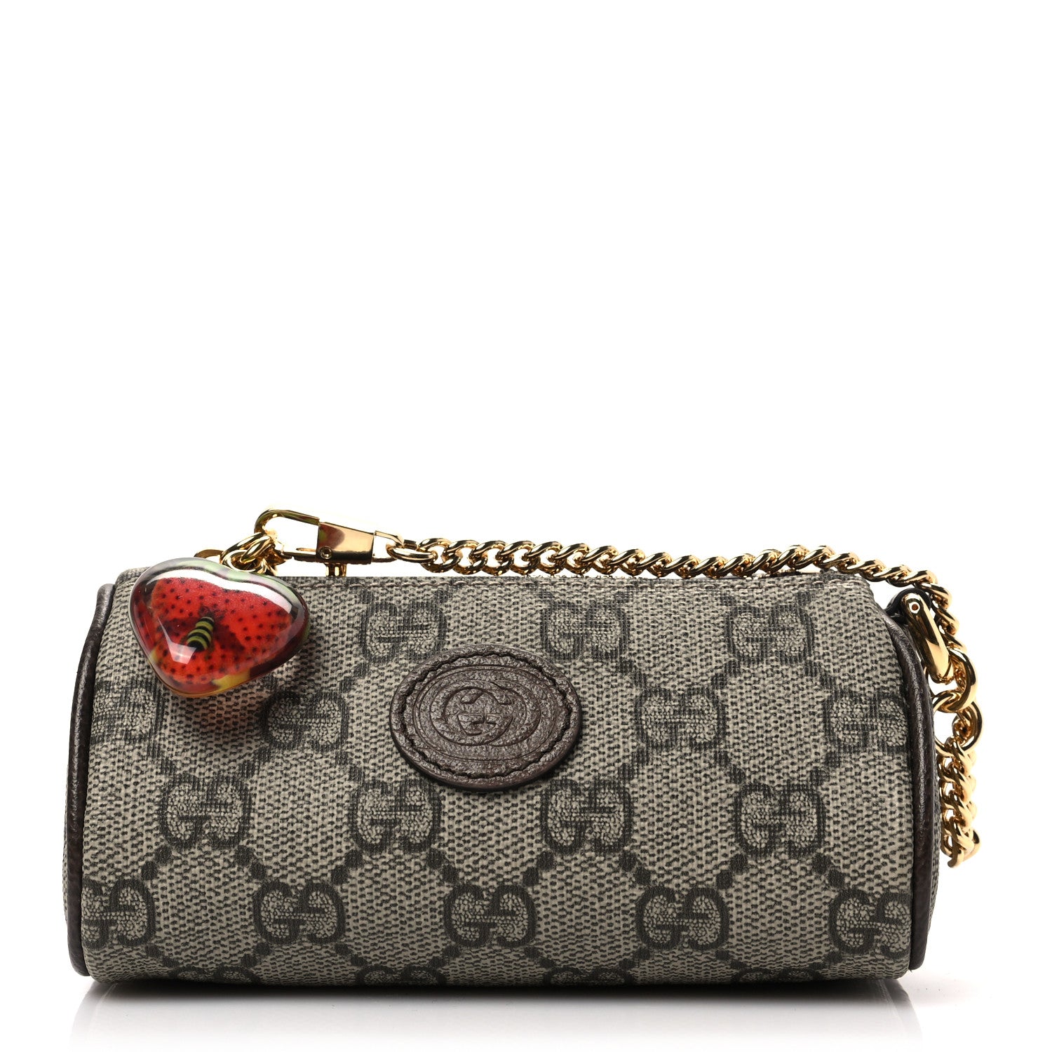 Gucci GG Supreme Monogram Strawberry Retro Interlocking G Barrel Coin Purse Beige Ebony 1 of 7