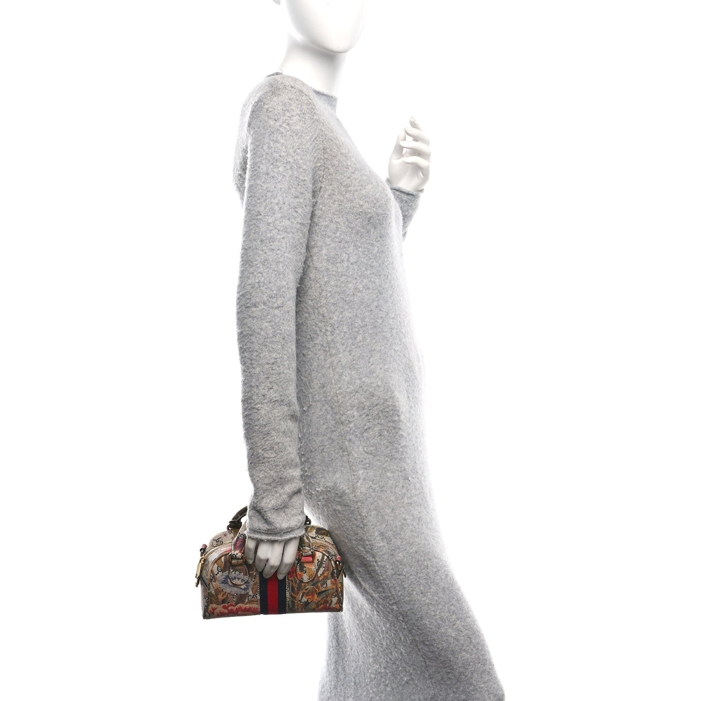 GG Supreme Monogram Water Flora Web Mini Ophidia Top Handle Bowler Bag Beige White Multicolor