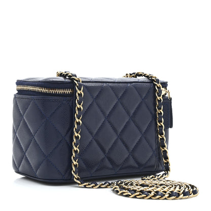 Chanel Caviar Quilted Small Vanity Case With Chain Navy Blue 3 of 10