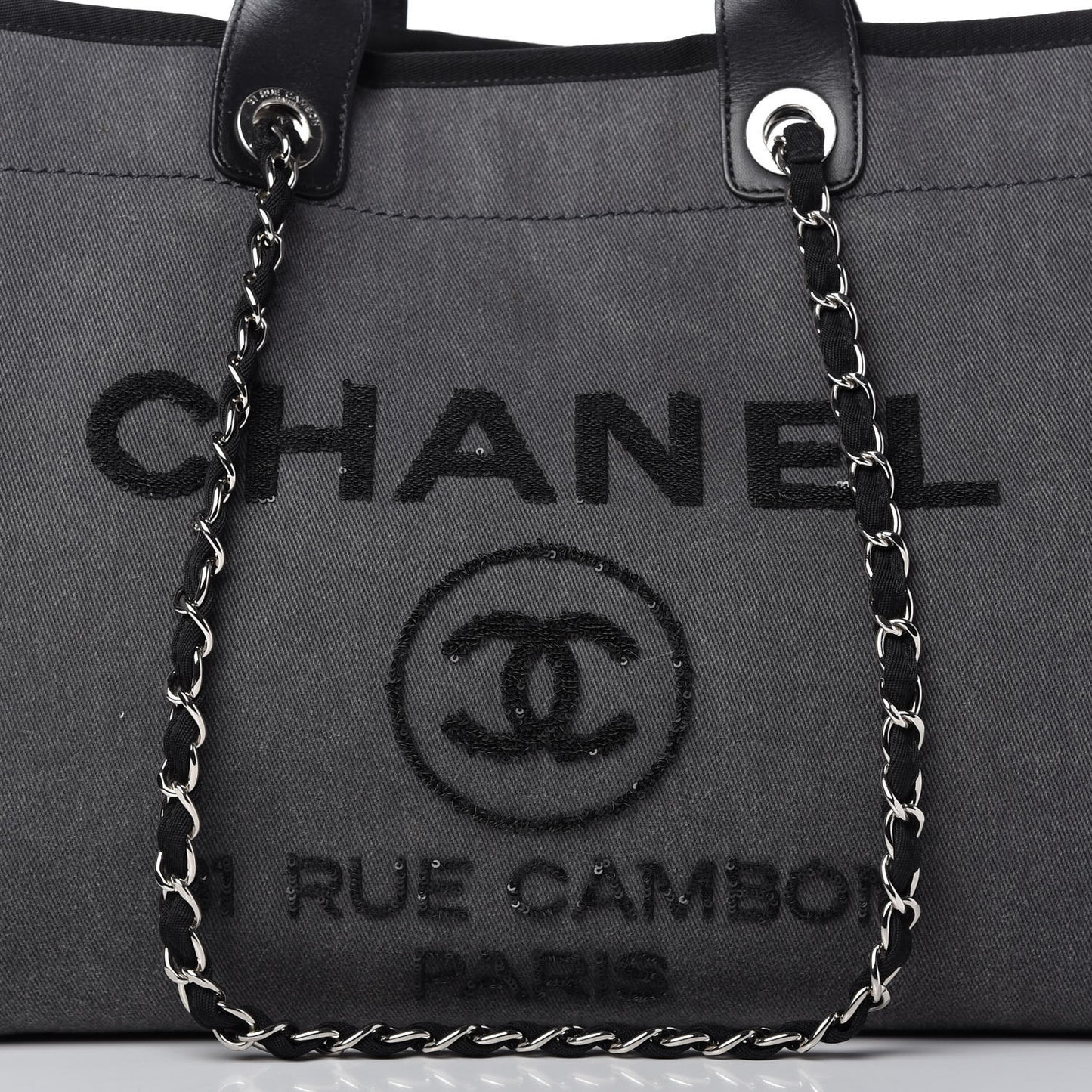 Canvas Sequin Large Deauville Tote Charcoal