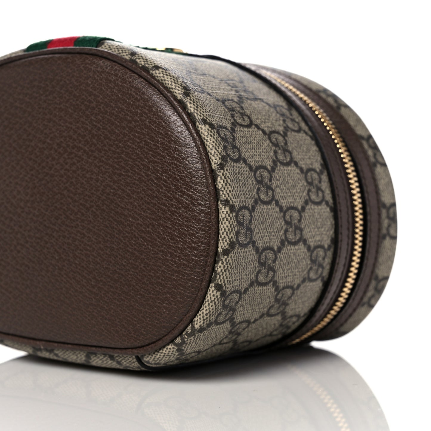 GG Supreme Monogram Textured Calfskin Web Ophidia Vanity Cosmetic Case Beige Ebony New Acero