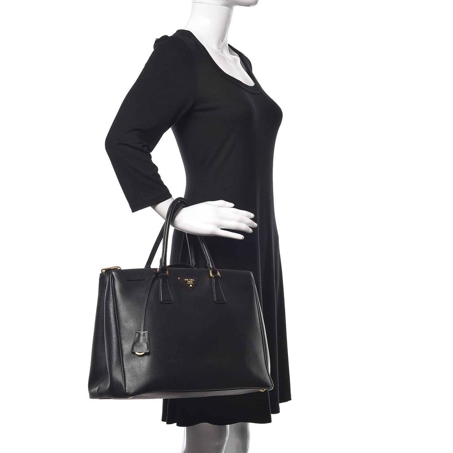 Saffiano Large Galleria Double Zip Tote Black