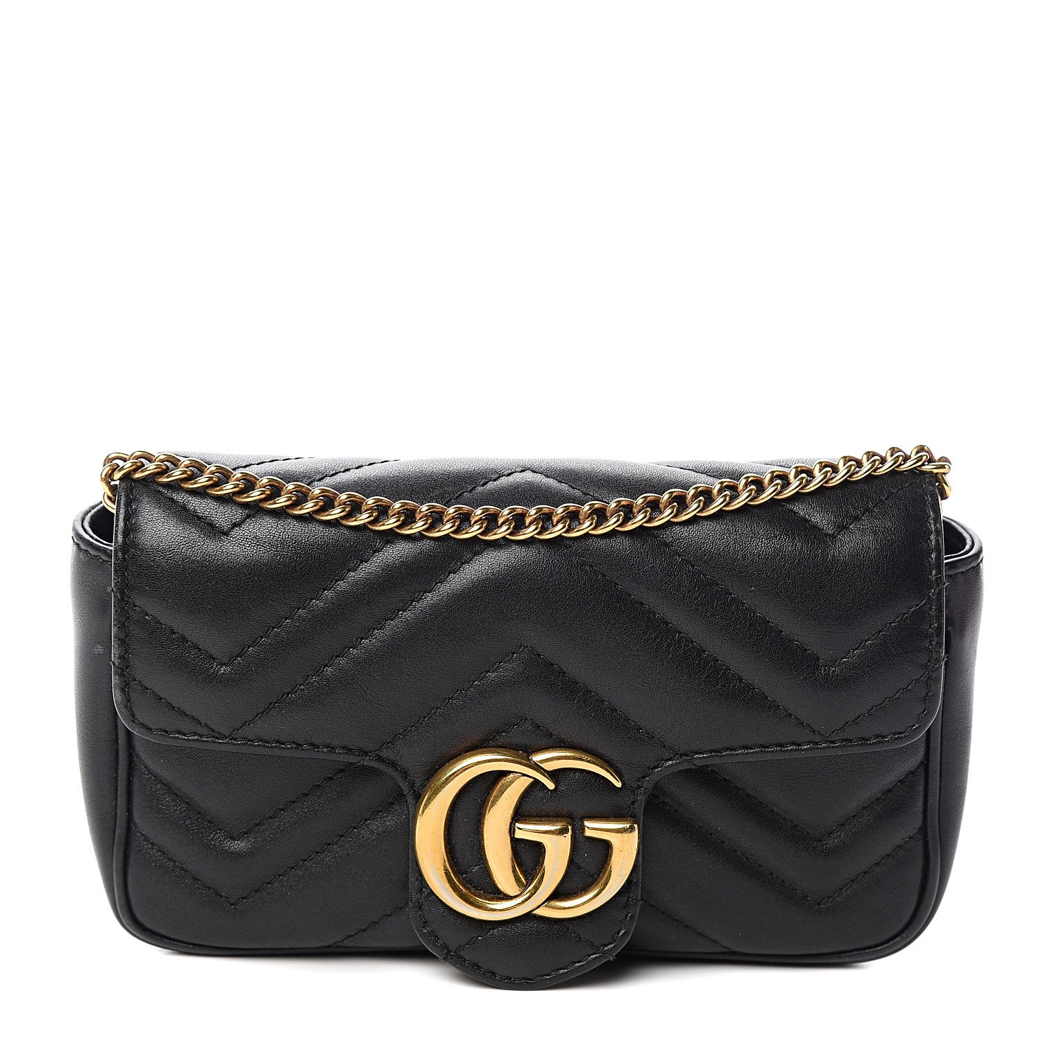 Gucci Calfskin Matelasse Super Mini GG Marmont Shoulder Bag Black 1 of 10