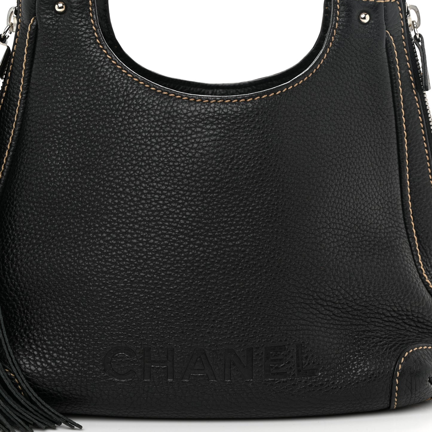 Grained Calfskin Tassel Hobo Black