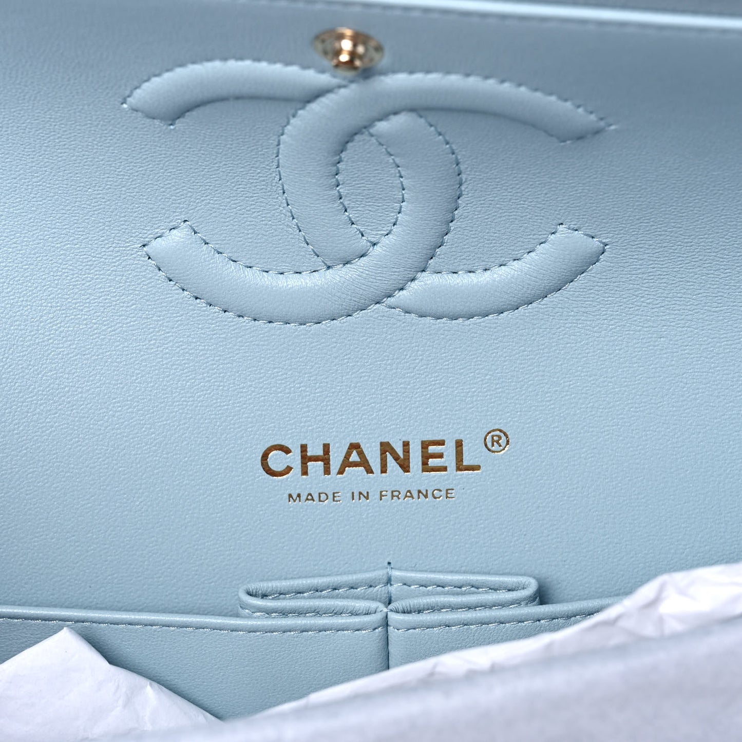 Caviar Quilted Medium Double Flap Light Blue