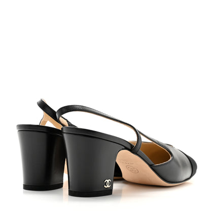 Chanel Goatskin Grosgrain Cap Toe CC Slingback Sandals 38.5 Black 4 of 9