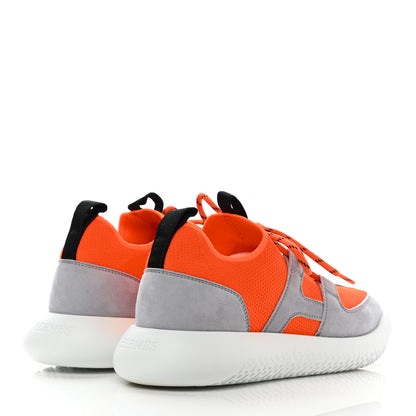 Hermes Technical Canvas Suede Goatskin Womens Duel Sneakers 37 Orange Multicolor 4 of 9