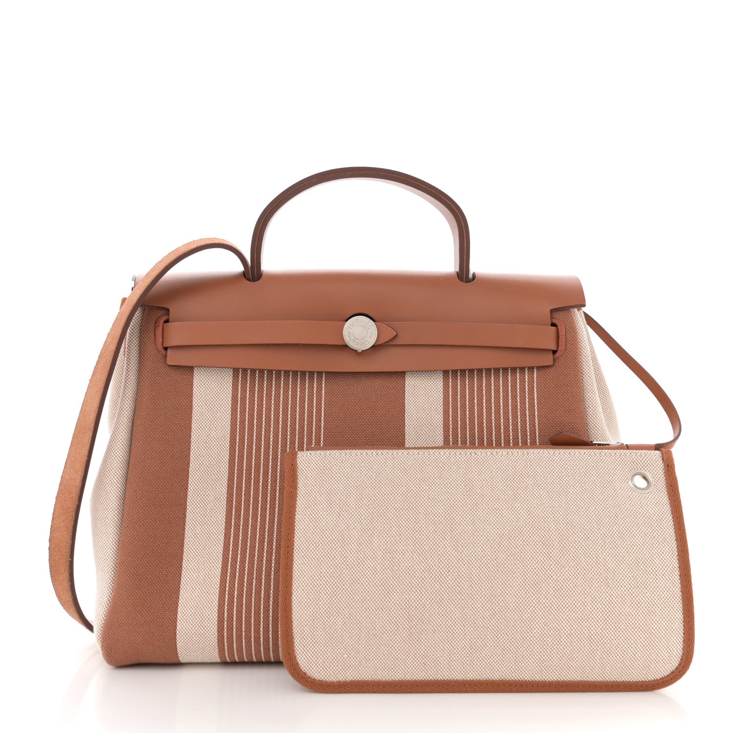 Hermes Vache Hunter Toile H Vibration Herbag Zip Retourne 31 PM Fauve Ecru Beige 2 of 10