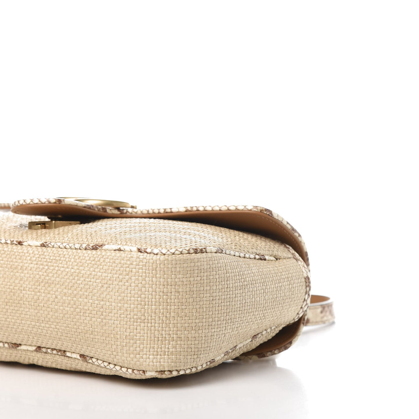Raffia Elaphe Matelasse Small GG Marmont Shoulder Bag Natural Cream Brown